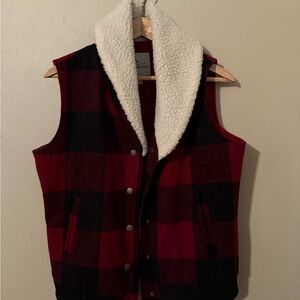 Plaid Red and Black Vest with White Sherpa Lining